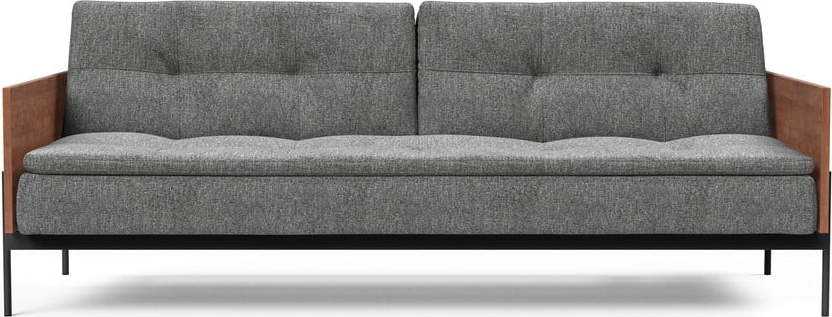 Šedá rozkládací pohovka s dřevěnými područkami Innovation Dublexo Lauge