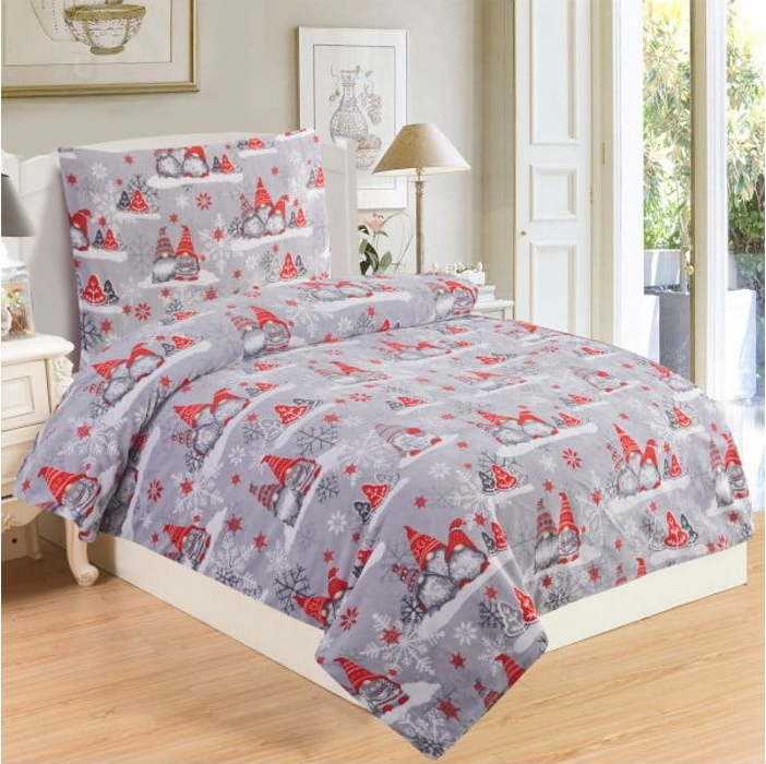 Šedé vánoční mikroplyšové povlečení na jednolůžko My House Gnome