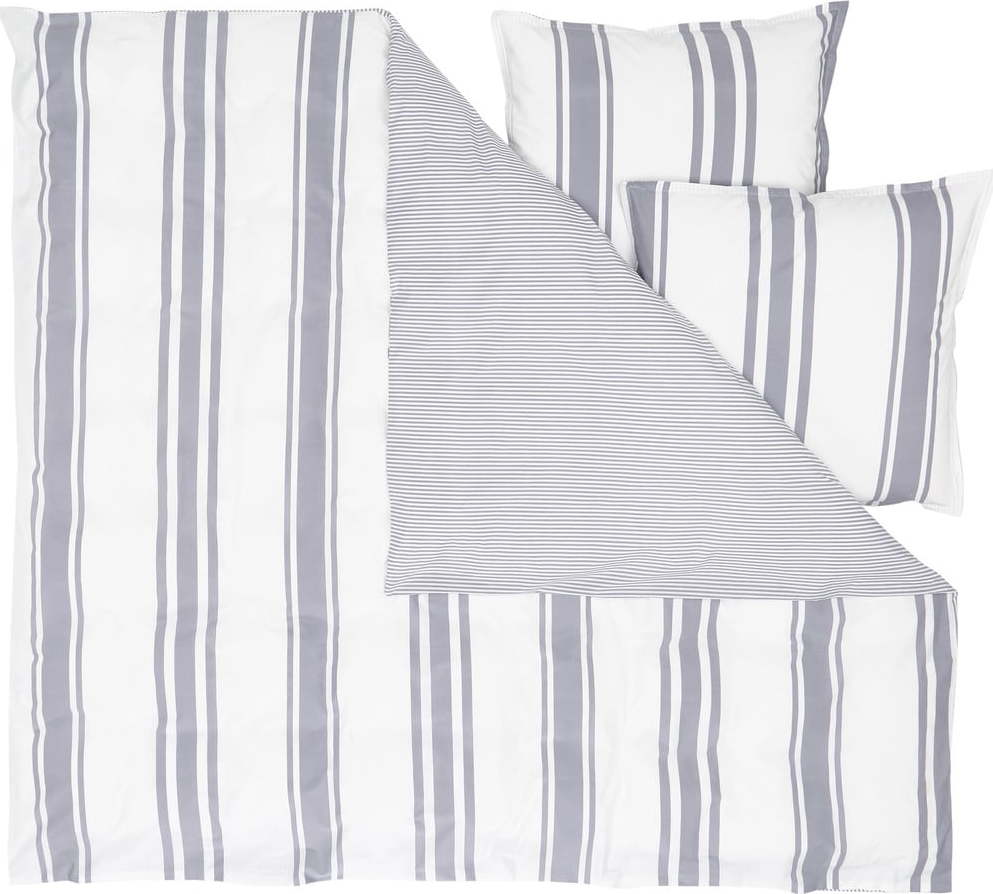 Šedo-bílé povlečení na dvoulůžko z bavlněného perkálu Westwing Collection
