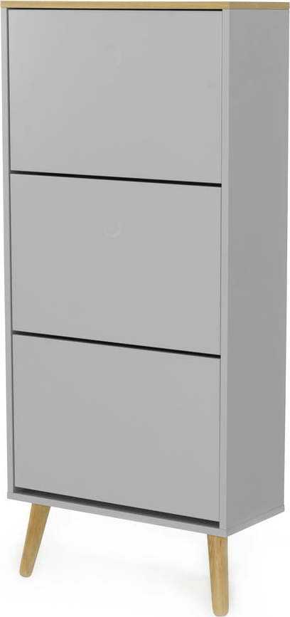 Šedý botník s nohami z dubového dřeva se 3 výkopy Tenzo Dot Tenzo