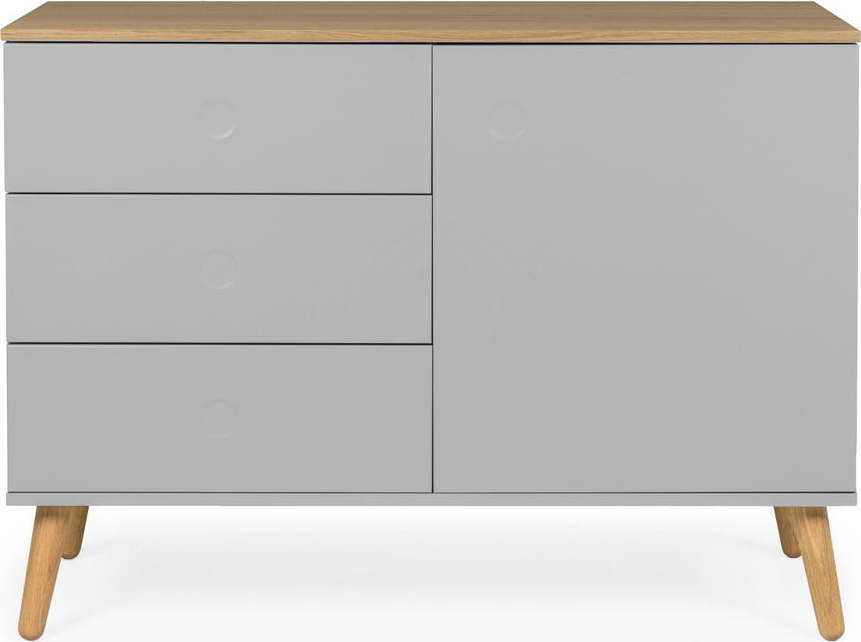 Šedý jednodveřový příborník s nohami z dubového dřeva se 3 zásuvkami Tenzo Dot Tenzo