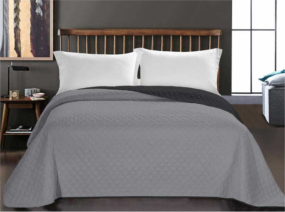 Šedý oboustranný přehoz z mikrovlákna DecoKing Axel Charcoal Silver