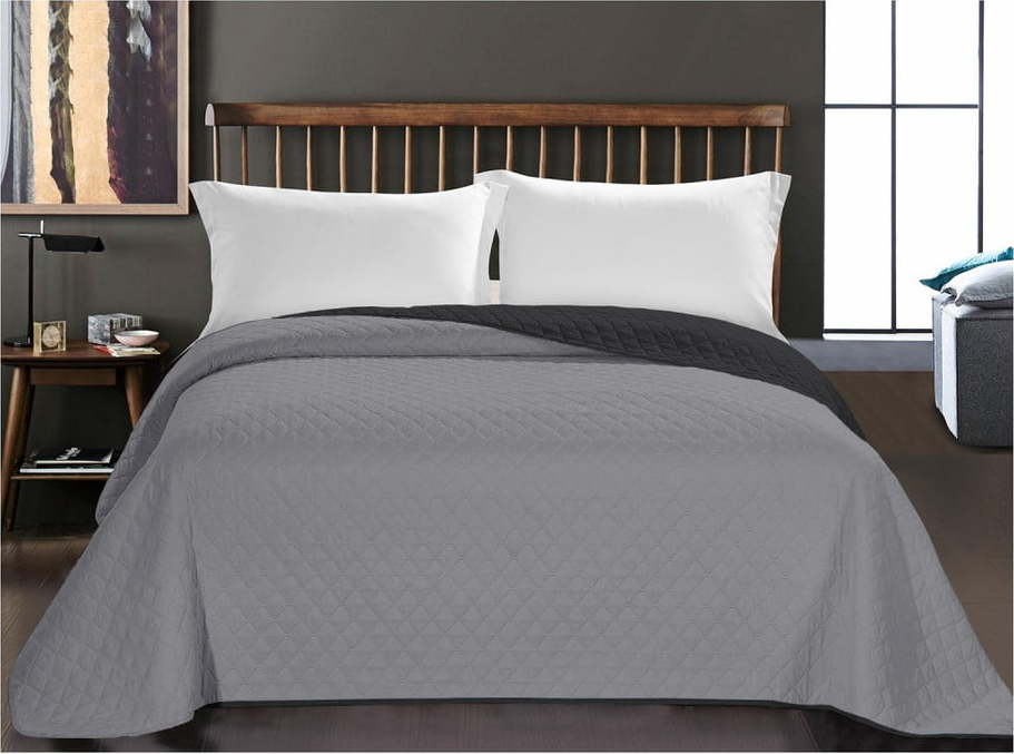 Šedý oboustranný přehoz z mikrovlákna DecoKing Axel Charcoal Silver