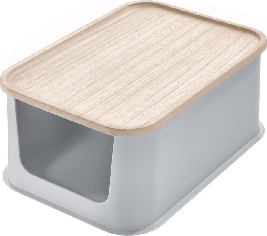 Šedý úložný box s víkem ze dřeva paulownia iDesign Eco Open