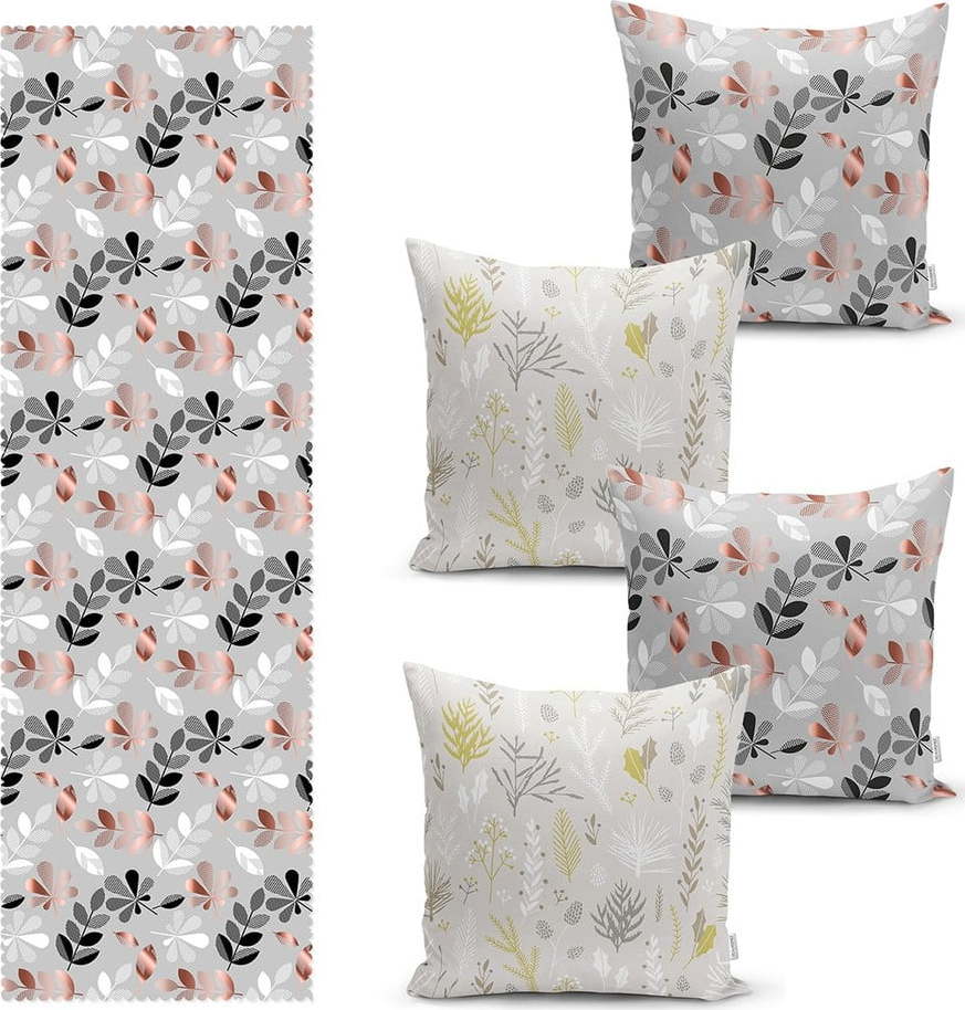 Set 4 povlaků na polštář a běhounu na stůl s příměsí bavlny Minimalist Home World Minimalist Home World