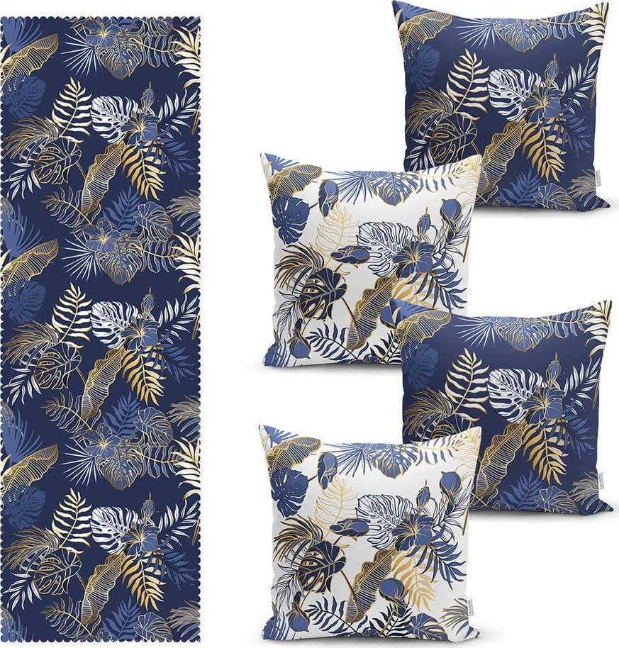 Set 4 povlaků na polštář a běhounu na stůl s příměsí bavlny Minimalist Home World Minimalist Home World