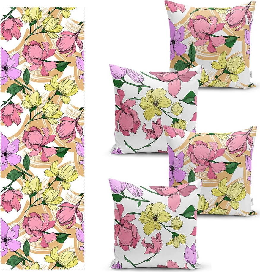 Set 4 povlaků na polštář a běhounu na stůl s příměsí bavlny Minimalist Home World Minimalist Home World