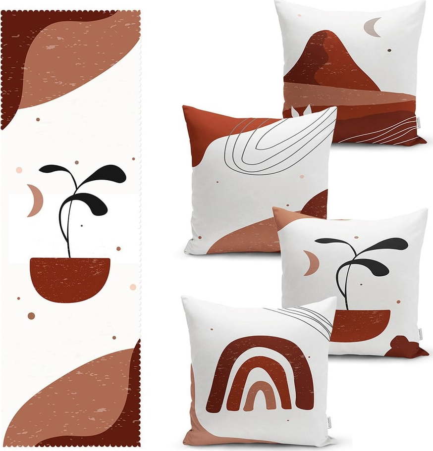 Set 4 povlaků na polštář a běhounu na stůl s příměsí bavlny Minimalist Home World Minimalist Home World