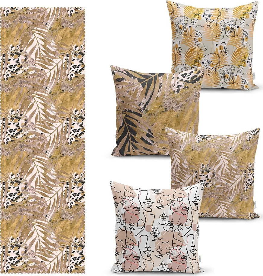 Set 4 povlaků na polštář a běhounu na stůl s příměsí bavlny Minimalist Home World Minimalist Home World