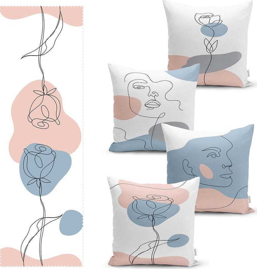 Set 4 povlaků na polštář a běhounu na stůl s příměsí bavlny Minimalist Home World Minimalist Home World