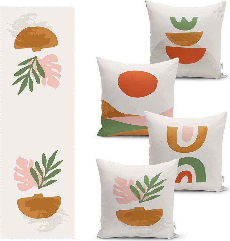 Set 4 povlaků na polštář a běhounu na stůl s příměsí bavlny Minimalist Home World Minimalist Home World