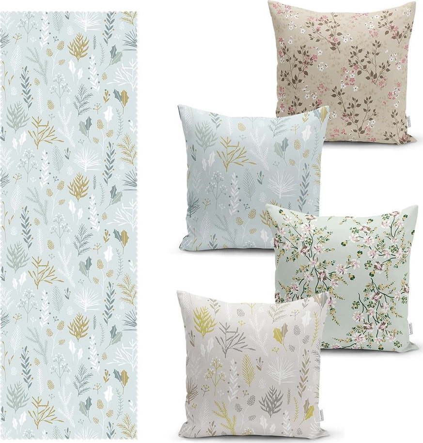 Set 4 povlaků na polštář a běhounu na stůl s příměsí bavlny Minimalist Home World Minimalist Home World