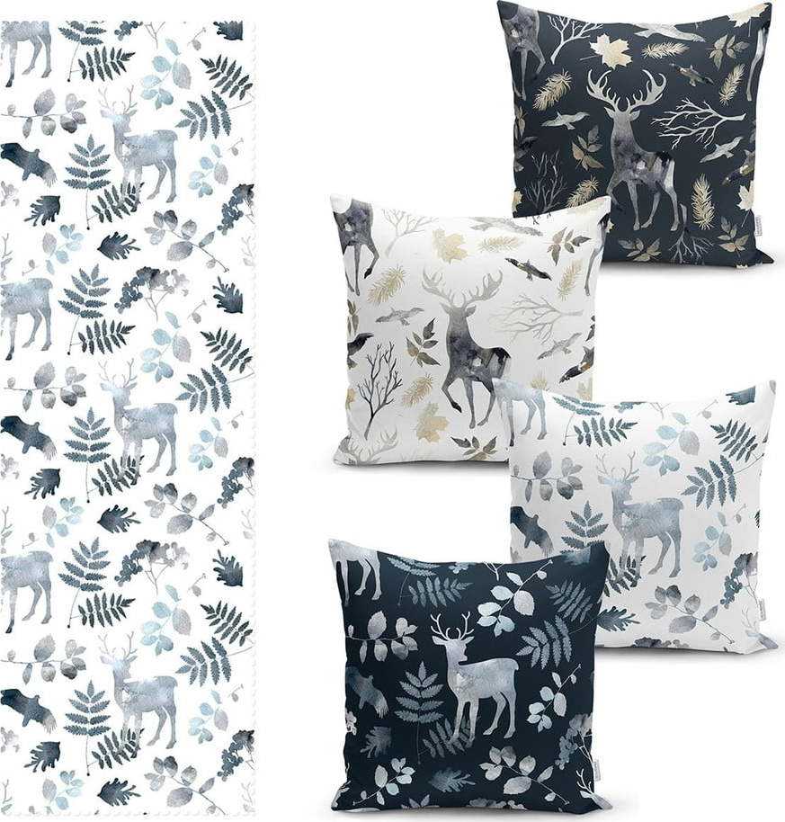 Set 4 povlaků na polštář a běhounu na stůl s příměsí bavlny Minimalist Home World Minimalist Home World