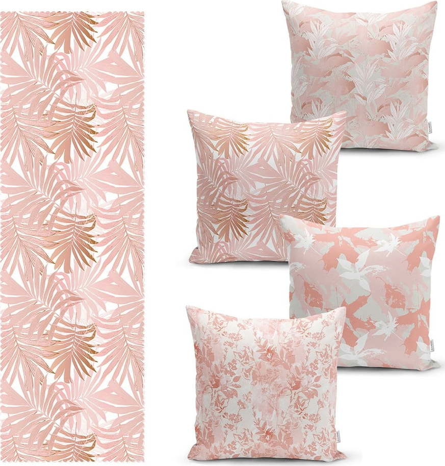 Set 4 povlaků na polštář a běhounu na stůl s příměsí bavlny Minimalist Home World Minimalist Home World