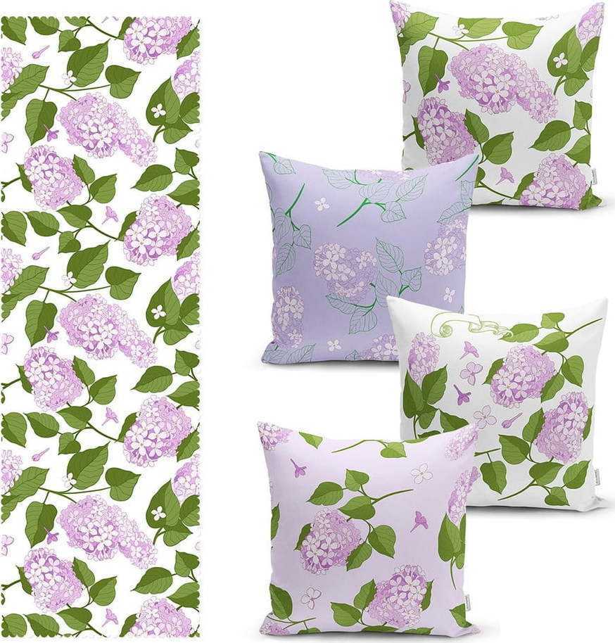 Set 4 povlaků na polštář a běhounu na stůl s příměsí bavlny Minimalist Home World Minimalist Home World