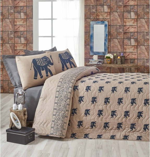 Set prošívaného přehozu a 2 povlaků na polštáře Eponj Home Fil Blue