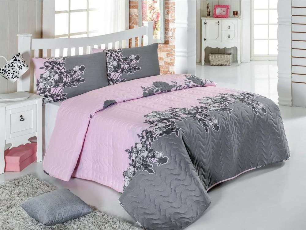 Set prošívaného přehozu a 2 povlaků na polštáře Eponj Home Rodez Powder