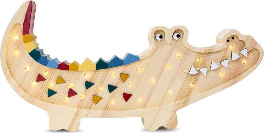 Stolní lampa z borovicového dřeva Little Lights Crocodile