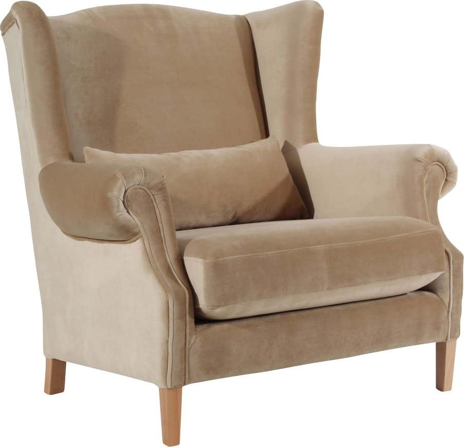 Světle béžové sametové křeslo ušák Max Winzer Harvey Velvet Max Winzer