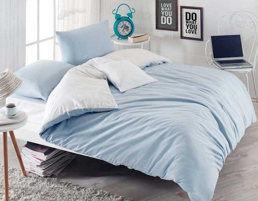 Světle modré povlečení s prostěradlem na dvoulůžko Permento Mesiya