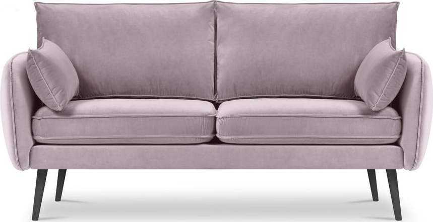 Světle růžová sametová pohovka s černými nohami Kooko Home Lento