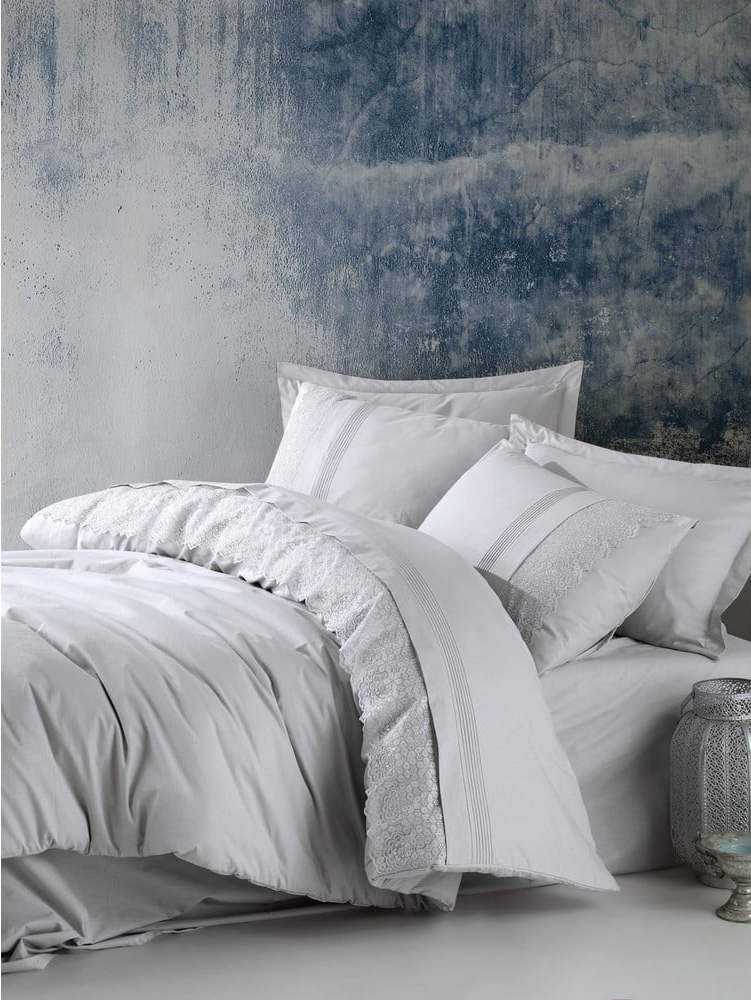 Světle šedé bavlněné povlečení s prostěradlem Cotton Box Elba