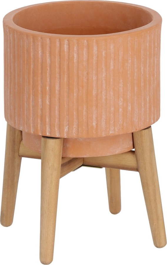 Terakotový květináč na dřevěném podstavci Kave Home Suba