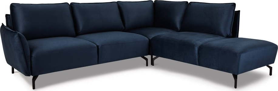Tmavě modrá sametová rohová pohovka Bonami Selection Bella