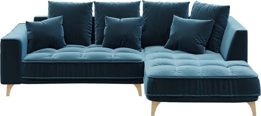 Tmavě modrá sametová rohová pohovka Devichy Chloe