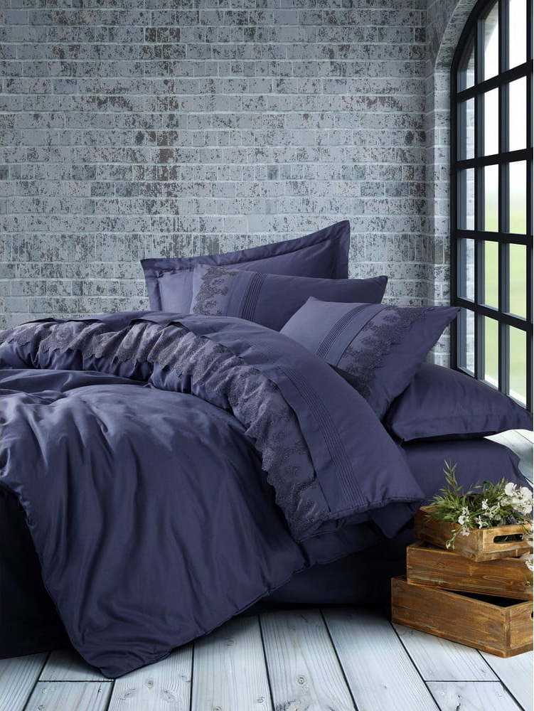 Tmavě modré bavlněné povlečení s prostěradlem Cotton Box Enzo