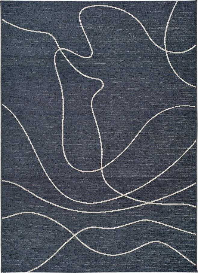 Tmavě modrý venkovní koberec s příměsí bavlny Universal Doodle