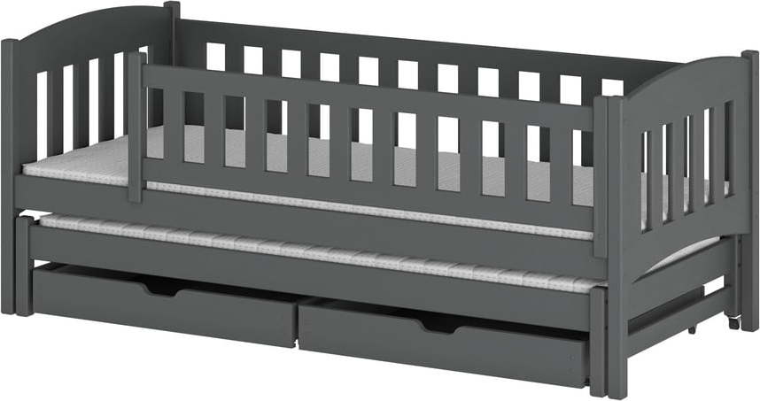Tmavě šedá dětská postel s výsuvným lůžkem s úložným prostorem 70x160 cm Amelka - Lano Meble Lano Meble