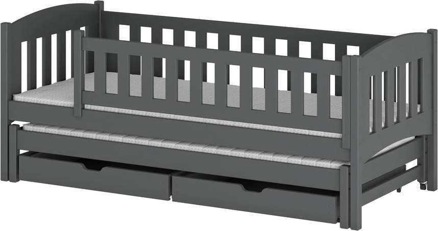 Tmavě šedá dětská postel s výsuvným lůžkem s úložným prostorem 80x200 cm Amelka - Lano Meble Lano Meble
