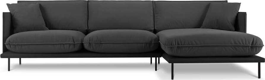 Tmavě šedá rohová pohovka se sametovým povrchem Interieurs 86 Auguste