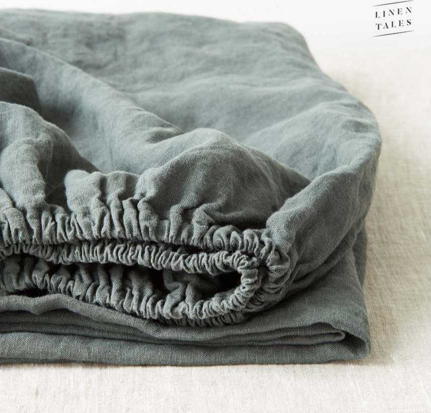 Tmavě zelené lněné prostěradlo 200x90 cm - Linen Tales Linen Tales