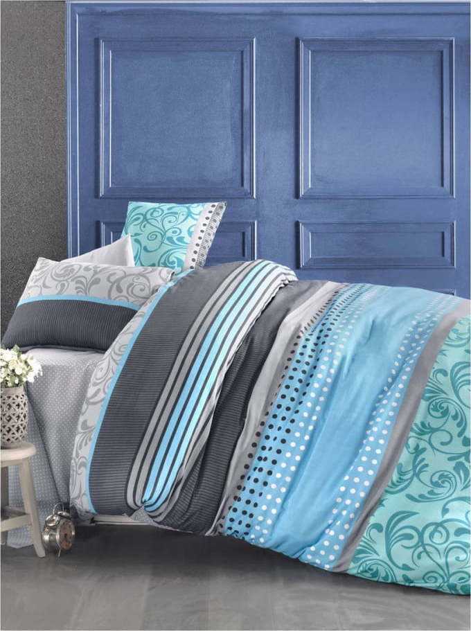 Tyrkysové povlečení s příměsí bavlny na jednolůžko Miranda