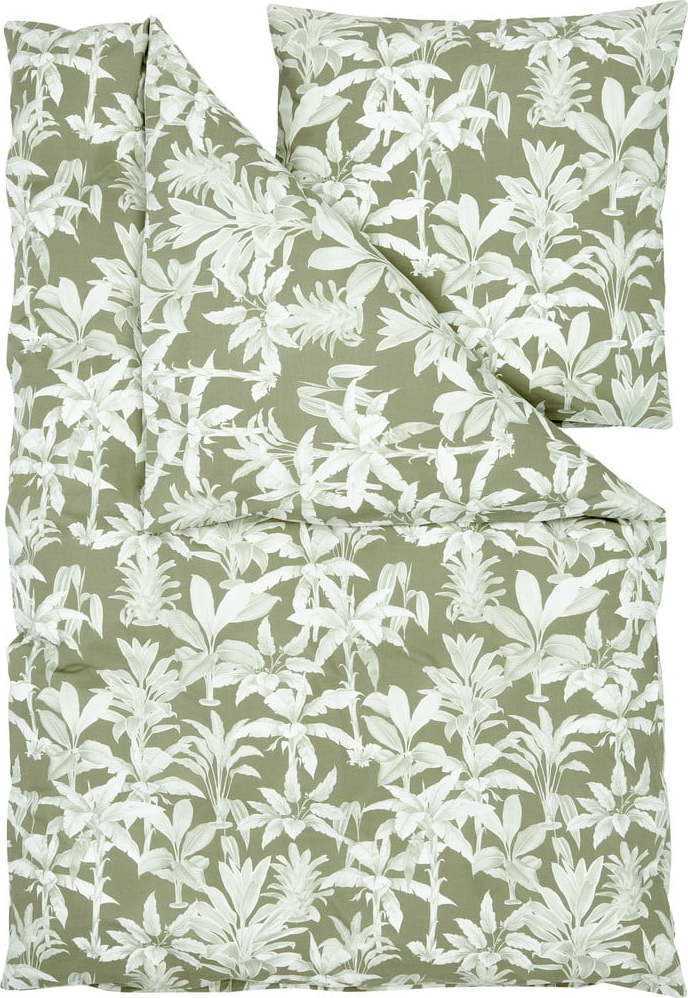 Zeleno-šedé povlečení na jednolůžko z ranforce bavlny Westwing Collection