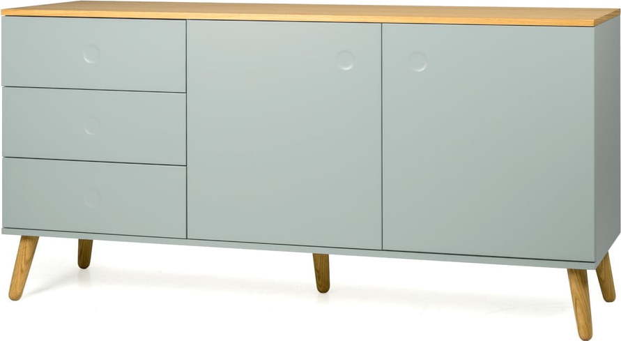 Zelený dvoudveřový příborník s nohami z dubového dřeva se 3 zásuvkami Tenzo Dot Tenzo