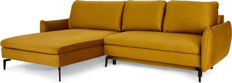 Žlutá rozkládací sametová rohová pohovka Bonami Selection Fira