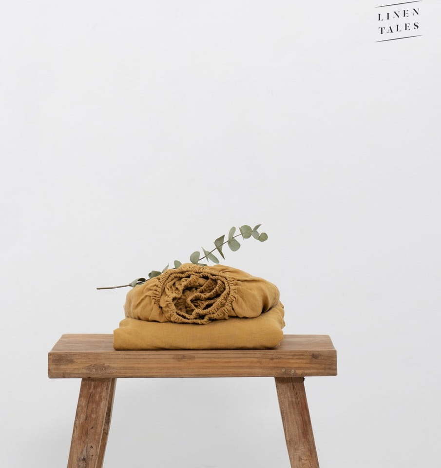 Žluté prostěradlo z konopného vlákna 200x160 cm - Linen Tales Linen Tales