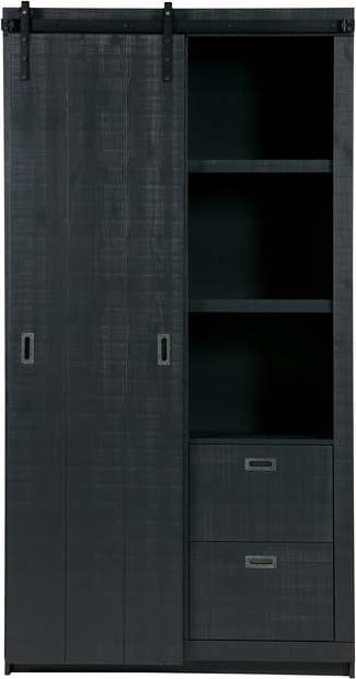 Černá šatní skříň z borovicového dřeva s posuvnými dveřmi 122x232 cm Slide - vtwonen vtwonen