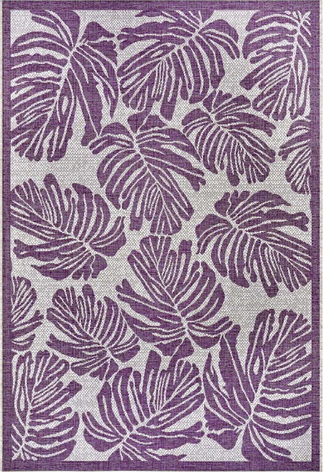 Fialovo-béžový venkovní koberec NORTHRUGS Monstera