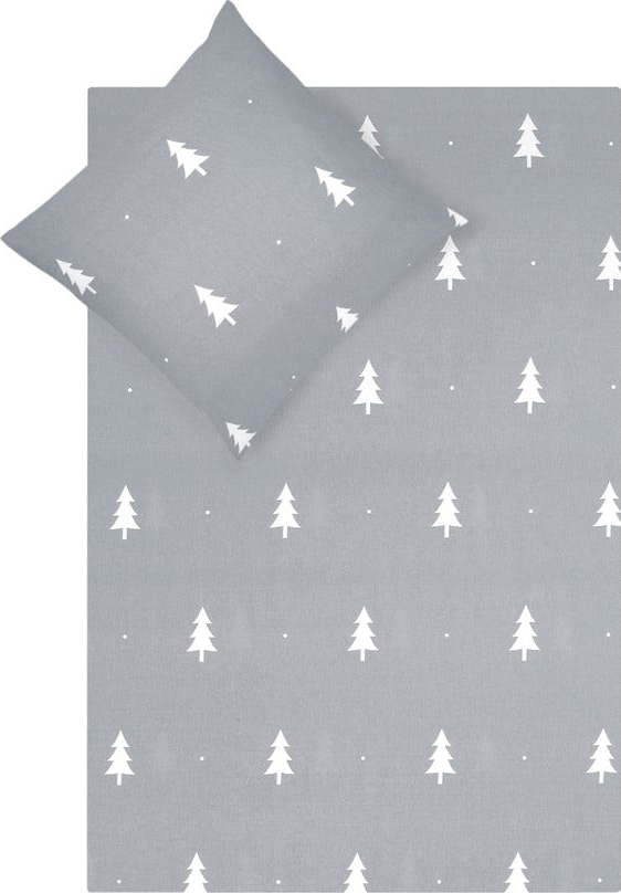 Šedé flanelové povlečení na jednolůžko Fovere X-mas Tree