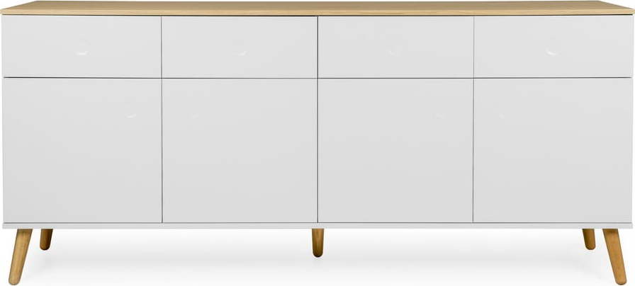 Bílý čtyřdveřový příborník s nohami z dubového dřeva se 4 zásuvkami Tenzo Dot Tenzo