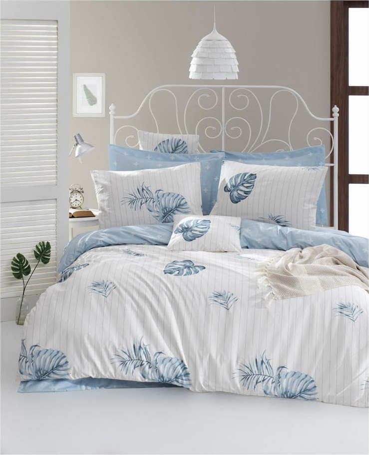 Povlečení s prostěradlem na dvoulůžko z ranforce bavlny Mijolnir Terezie Blue