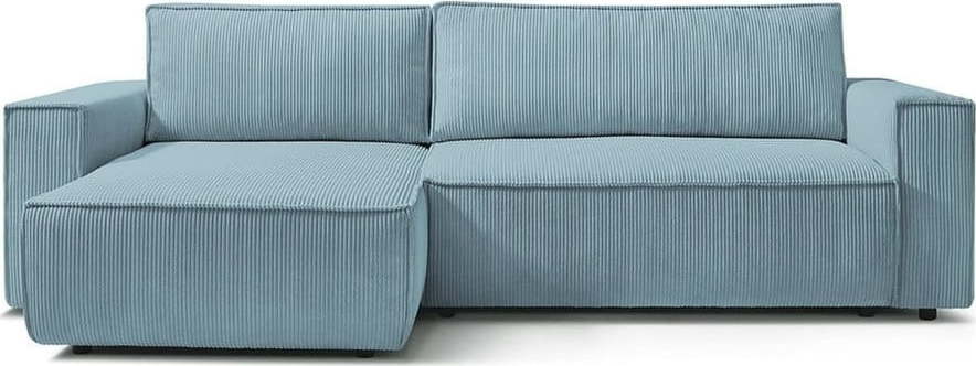 Světle modrá manšestrová rozkládací rohová oboustranná pohovka Bobochic Paris Nihad Bobochic Paris