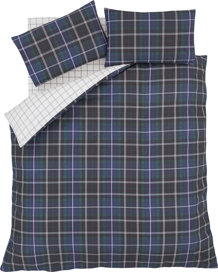 Tmavě modré bavlněné povlečení Catherine Lansfield Brushed Tartan