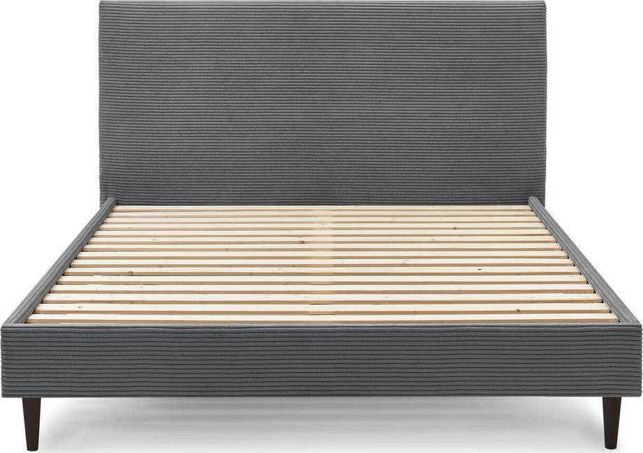 Tmavě šedá manšestrová dvoulůžková postel Bobochic Paris Anja Dark