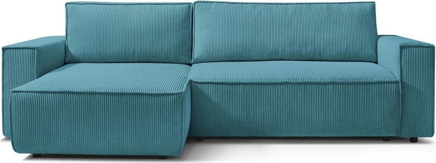 Tyrkysová manšestrová rozkládací rohová oboustranná pohovka Bobochic Paris Nihad Bobochic Paris