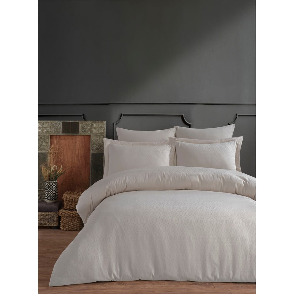 Béžové povlečení na dvoulůžko s prostěradlem z bavlněného saténu Primacasa by Türkiz Catena